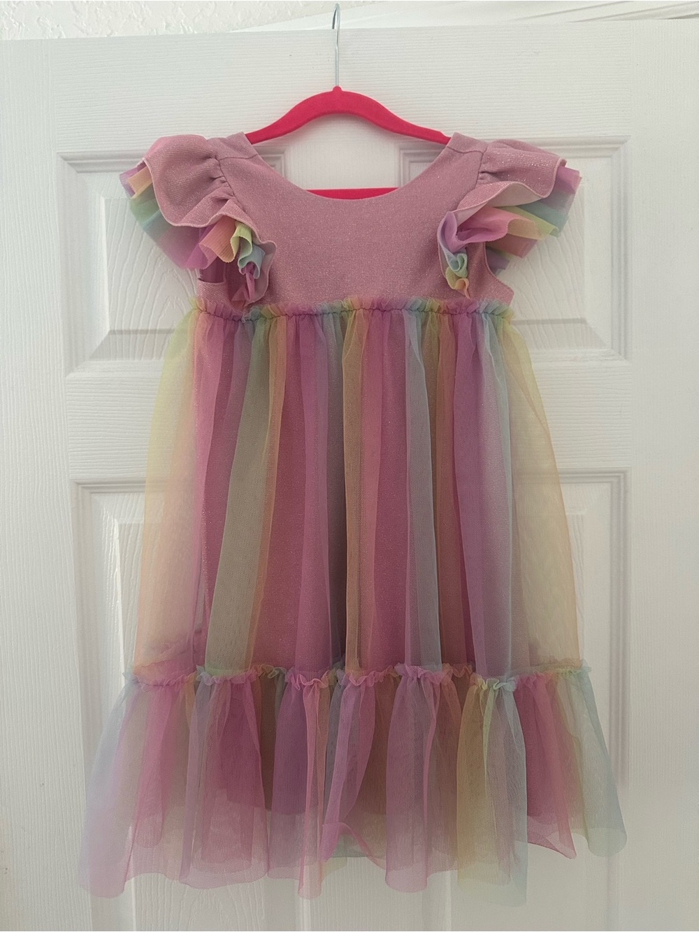 Bitty Baby by American Girl Pink Glitter Bodice Pastel Rainbow Tulle Dress